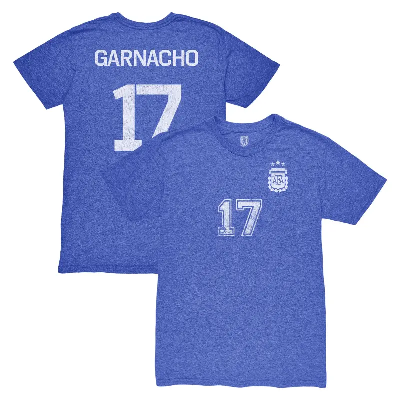 Mexico Worldcup Jerseys Alejandro Garnacho Argentina National Team 1863FC Player Vintage Tri-Blend T-Shirt – Blue – Authentic Soccer Kits & Shirts