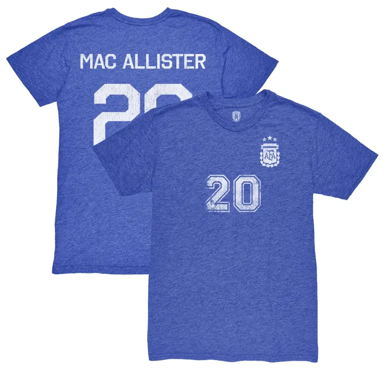 Mexico Worldcup Jerseys Alexis Mac Allister Argentina National Team 1863FC Retro Name & Number Tri-Blend T-Shirt – Blue – Authentic Soccer Kits & Shirts